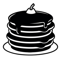 Simple black and white illustration of a stack of pancakes.