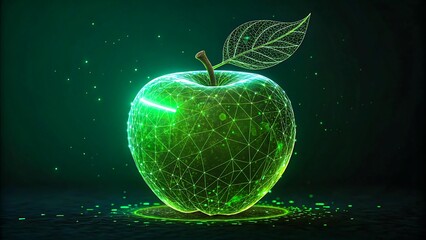 Vibrant Green Apple Glowing with Network Lines Art Digital Illustration