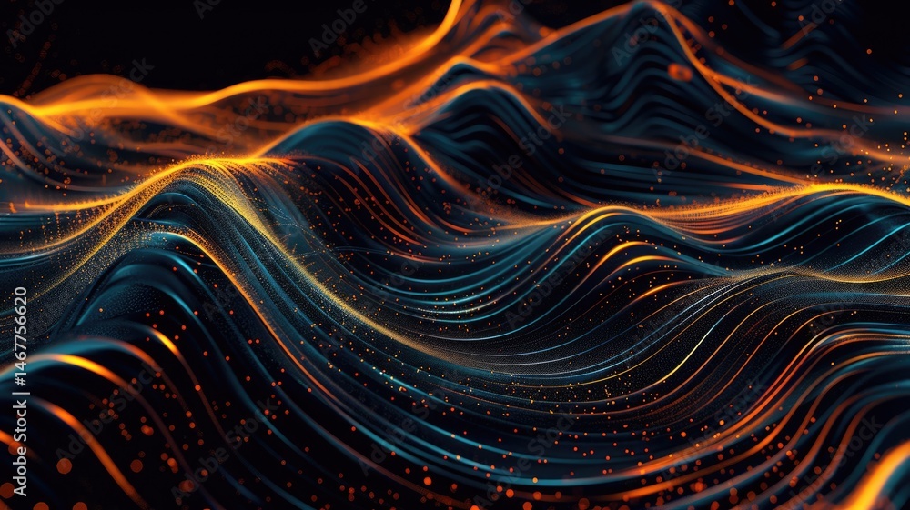 Poster explore a futuristic abstract depiction of vibrant waves and flowing lines. this image showcases dyn