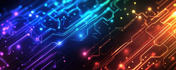 Abstract Circuitry: Vibrant Glowing Lines and Nodes in a Tech-Inspired Artwork
