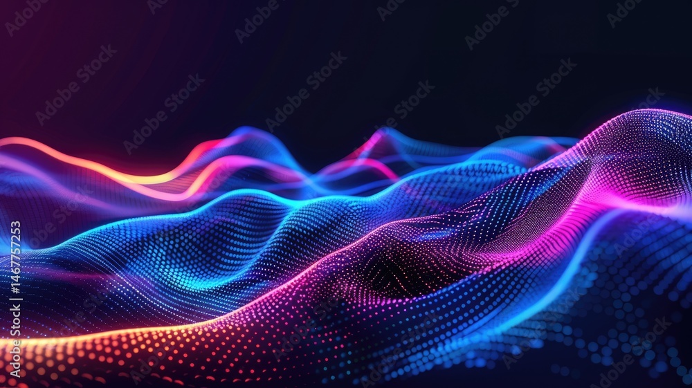 Poster abstract picture of neon light particle with digital technology style design connecting become dynam