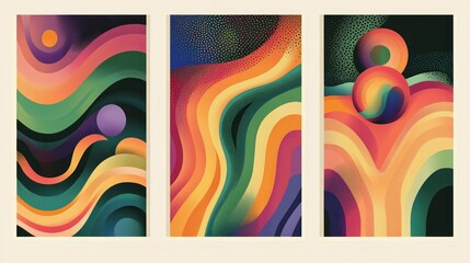 Vibrant abstract art posters with layered color and dynamic shapes