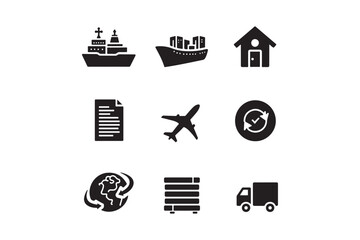 Logistics and Shipping Icons SVG Transportation Silhouette Set for Supply Chain Graphics