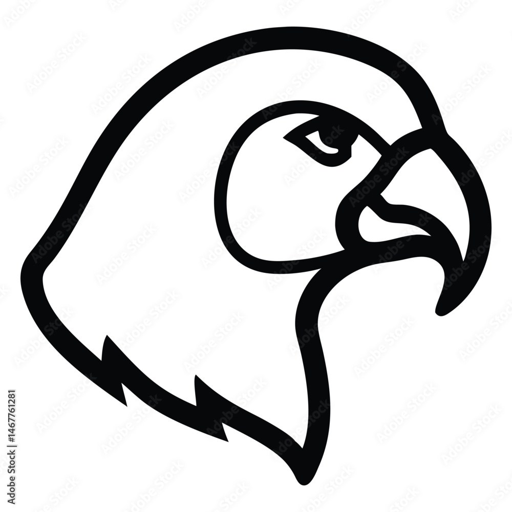 Poster streamlined black outline portrays a powerful eagle head with sharp focus in this image