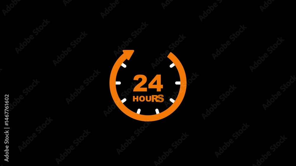 Poster clock 24 hours icon, isolated on transparent background with alpha channel clock.24 hour service wor