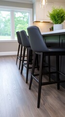 Fototapeta premium Modern kitchen island with stylish counter stools interior design