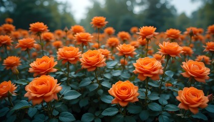 beautiful orange roses in the graden