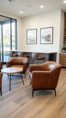 Modern lounge area with leather armchairs interior design and comfortable seating
