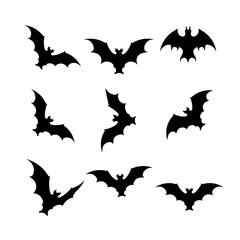Set of bats silhouette vector on white background
