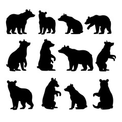 set of bear vector silhouette illustration isolated on white background