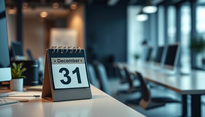 Calendar displaying December 31st on an office desk marking end of year