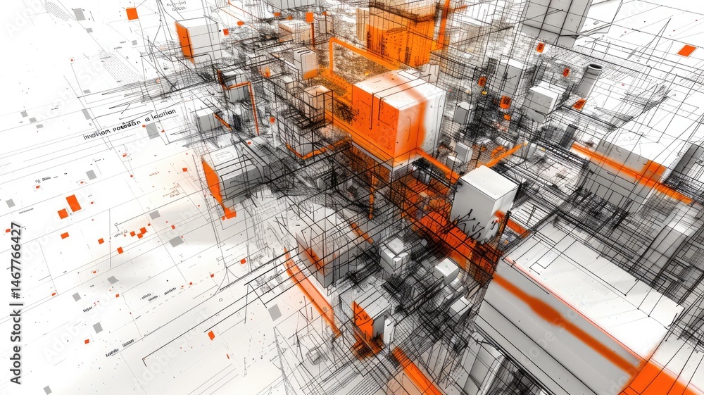 Poster abstract picture of vivid geometric surface grid pattern with complex detail of modernity style tech