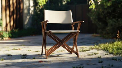 Outdoor folding chair on patio, sunny day
