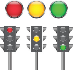 Traffic control signal light red, yellow and green color flat colorful highway light.