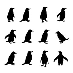 Naklejka premium Set Penguins silhouette isolated vector on white background