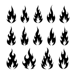 Vector illustration of simple fire silhouette on white background icon vector set. Fire flame symbol. Flame icon collection