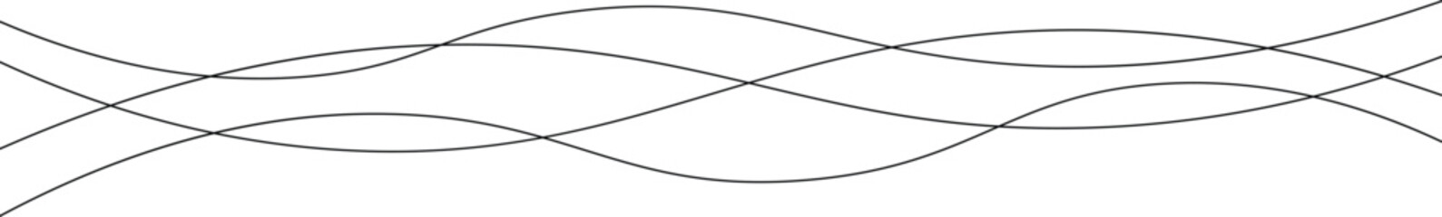 Curved black long lines seamless wave pattern. Thin line wavy abstract vector background. Wavy line horizontal divider wavy pattern. Curve line art striped. Abstract wave elements. Vector illustration