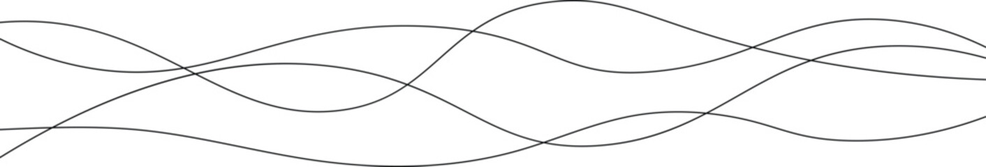 Curved black long lines seamless wave pattern. Thin line wavy abstract vector background. Wavy line horizontal divider wavy pattern. Curve line art striped. Abstract wave elements. Vector illustration
