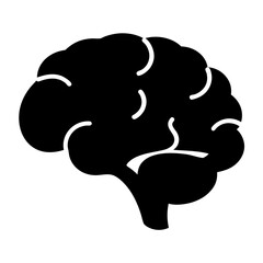 A stylized black silhouette of a human brain on a white background