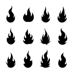 Vector illustration of simple fire silhouette on white background icon vector set. Fire flame symbol. Flame icon collection