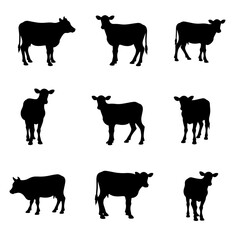 Set of cow vector silhouette illustration isolated on white background