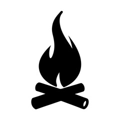 Campfire icon with burning flames and logs in black and white theme