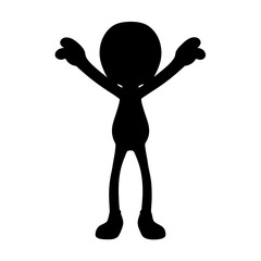 Black silhouette of cartoon figure with outstretched arms on white background