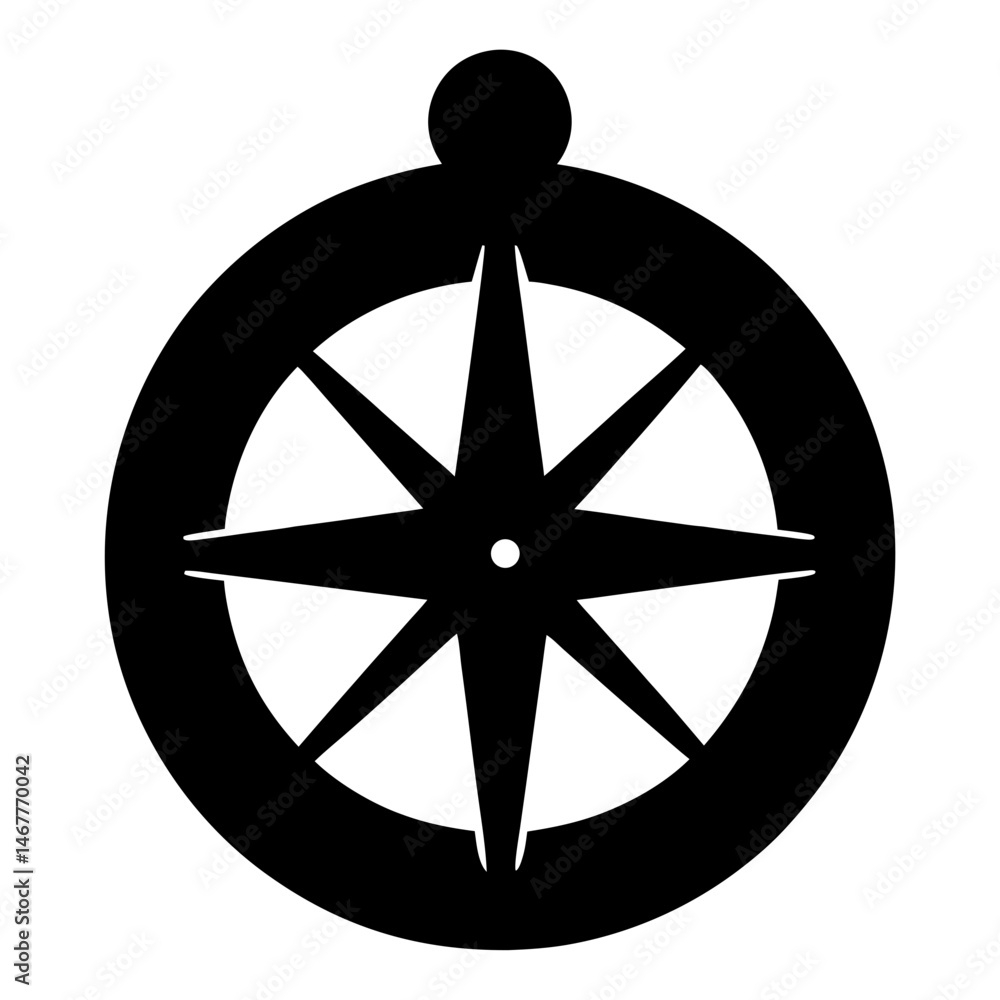 Poster black compass rose with eight points and a circular frame design