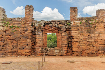 Interior of the church in the ruins of San Ignacio in Misiones, Argentina.