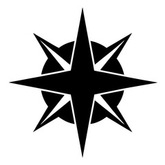Obraz premium Bold eightpointed star compass rose design on solid black color backdrop