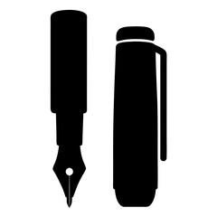 Elegant black and white illustration of a fountain pen with the cap