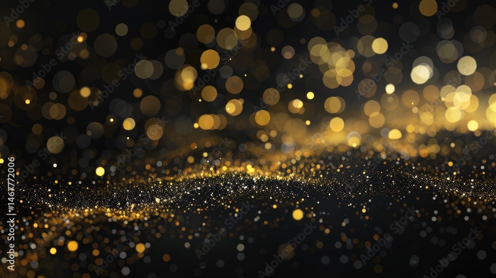 Aufkleber elegant picture of gold light sparkling particles scattered across a deep black background, create a