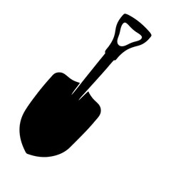 Black silhouette illustration of a garden spade or shovel on white background