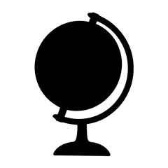 A simple black silhouette of a globe on a stand against white