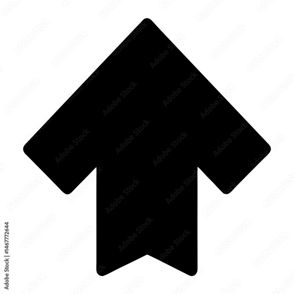Poster solid black arrow pointing upwards with rounded edges on a white background