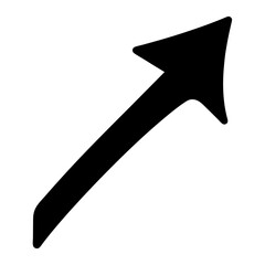 Black arrow pointing upwards and to the right on a white background