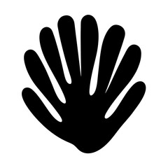 Stylized illustration of a hand with spread fingers in black silhouette