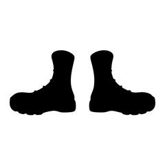 Silhouette of two boots, black and white, suggesting rugged adventure gear
