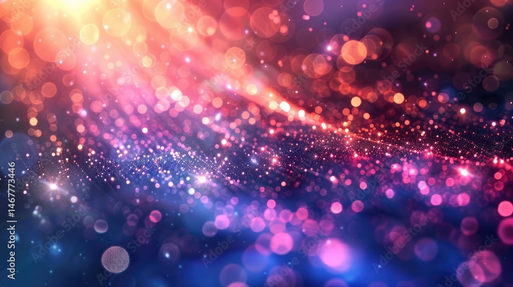 Poster wonderful picture of colorful light sparkling particles scattered across space background, create ab
