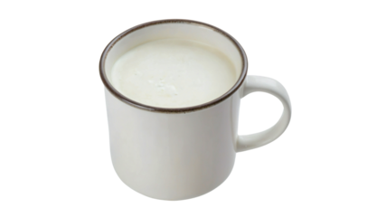 A mug half full of milk isolated on transparent background	
