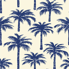 Seamless pattern of Retro palm tree hand drawn art concept
