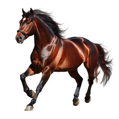 Obraz premium Majestic chestnut stallion galloping against a stark backdrop for equestrian enthusiasts