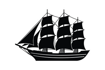 Silhouette art illustration of a sailing ship with tall masts.eps
