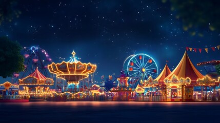 Ferris wheel and carnival rides shining bright under starry night sky picture