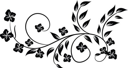 Elegant Black Floral Design Element with Swirls and Leaves