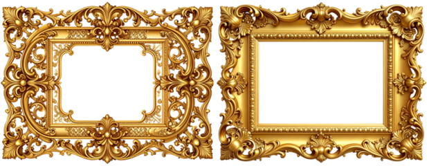 Classic Gilded Photo Frame with Decorative Corners, Transparent Background
