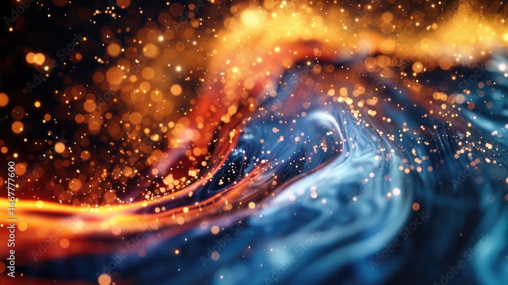 Poster abstract of blue and gold color particle wavering in luxury style design. modern art present about s