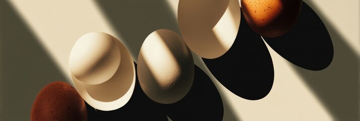 Abstract Composition Features Egg Shapes Casting Geometric Shadows on a Light Surface in a Modern Artistic Display Generative AI