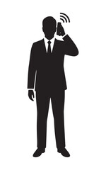 Obraz premium Silhouette of Businessman Talking on Mobile Phone in Formal Attire. Vector illustration.