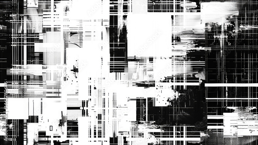 Fototapete The abstract picture of glitch circuit in square shape sketched by black color use shading to express software effect and algorithm graphic of digital chip through modern and electronic style. AIG53.